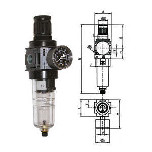 Unidades de Filtro-Reductor de Aire Comprimido Variobloc con Vaciado Manual, Vidrio de Policarbonato Transparente 3463GZP, Pieza Neumática - Product Image 1