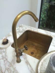 Hand Polished Brass <b>Sink</b> For Sophisticated <b>Bathroom</b> Interior With Smooth Texture And Metallic Glow - Product Image 3