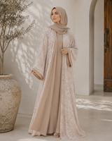 Abaya ouverte en mousseline imprimée pour femmes musulmanes, ensemble deux pièces avec hijab, mode modeste, personnalisation OEM