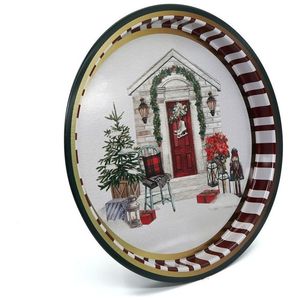 ต้นคริสต์มาสสีเขียวถาดเสิร์ฟที่บ้านโลหะทรงกลม Ø315มม. การออกแบบศิลปะสมัยใหม่ที่สร้างสรรค์ทำจากทองแดงสำหรับห้องนั่งเล่นและงานเลี้ยง - Product Image 3