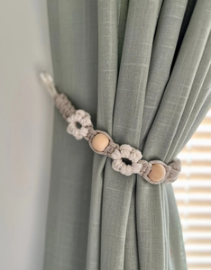 Set of 2 Macrame Curtain Tie Backs, Linen Boho Curtain Holdback - Product Image 2