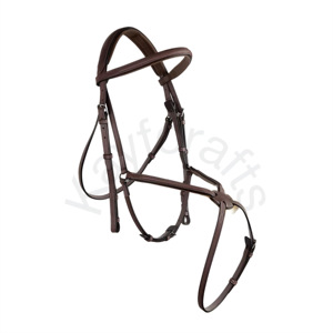 Bride muserolle à 8 tannage végétal avec protection en peau de mouton doublée de mousse et attaches à crochets pour chevaux - Product Image 1