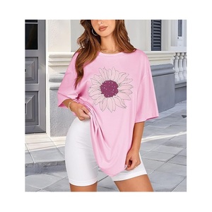 Nueva Llegada, Servicio OEM, Camiseta Casual para Mujer, 100% Algodón, Estampado Digital, Talla Grande, Media Manga, Hombros Caídos - Product Image 4
