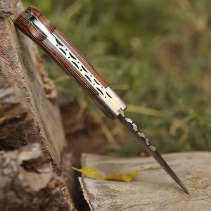 Couteau de camping en acier damas fait main personnalisé Lame D2 de haute qualité avec manche en bois OEM Couteau utilitaire pliant de poche - Product Image 4
