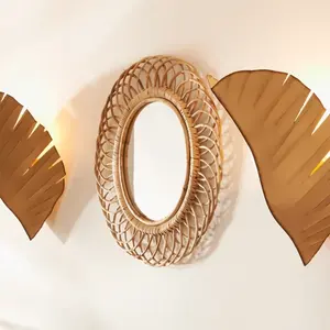 <b>Rattan</b> Wall Mounted <b>Mirror</b> Nordic Style Creative Handmade Hanging Loop <b>Mirror</b> Circle Woven Decorative Wall Art for Living Room - Product Image 2