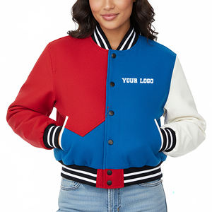 Veste universitaire décontractée en coton 100% à blocs de couleur, coupe décontractée, style baseball, prix abordable, vente en gros OEM/ODM - Product Image 4