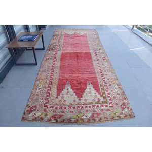 4.6x11.5 ft Rug, Turkish Rug, Vintage <b>Red</b> <b>Wool</b> Patchwork Rug - Product Image 1