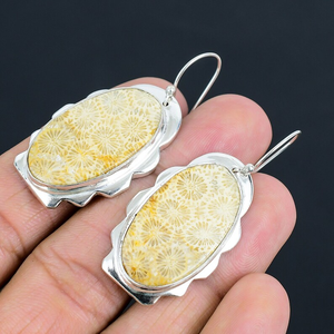 Hermosos pendientes de piedras preciosas de Coral, Pendientes colgantes de plata hechos a mano de alambre francés de Plata de Ley 925 para mujeres y niñas, joyería - Product Image 3