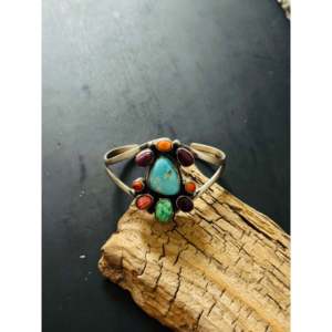 Bobby Johnson Fashion <b>Cuff</b> <b>Bracelet</b> Multi-Stone & Sterling <b>Silver</b> Cluster Design - Product Image 1
