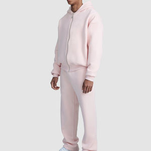 2025 ensemble deux pièces personnalisé 100% coton sweat à capuche en éponge française ensembles zippés bleu lavage Dtg imprimé pantalon coupe ample survêtement pour hommes - Product Image 2