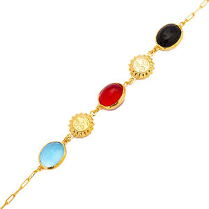Colorful <b>Quartz</b> Sun Charm <b>Bracelet</b> 22K Gold Bezel Wholesale Handmade 925 Sterling Silver Jewelry - Product Image 3