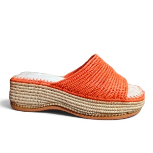 Sandales compensées orange à perles marocaines, bout fermé, à enfiler, plates, d'été, respirantes, doublure en coton, semelle extérieure en caoutchouc, mode, faites à la main - Product Image 1