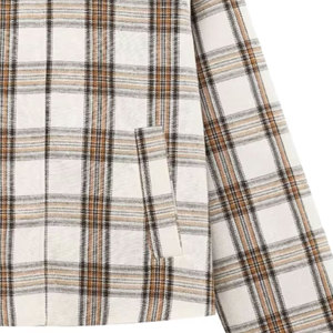 Chaqueta estilo capa a cuadros informal de calidad profesional para mujer con cuello vuelto para primavera y otoño, hecha en Pakistán. - Product Image 5