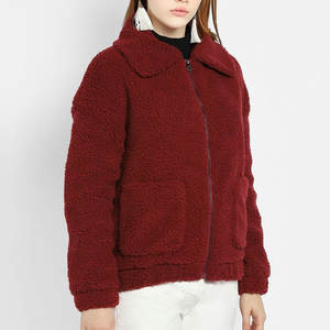 Superventas nuevo outlet de fábrica mujeres Sherpa polar con capucha cremallera frontal look Top estilo mujer Sherpa chaqueta - Product Image 3