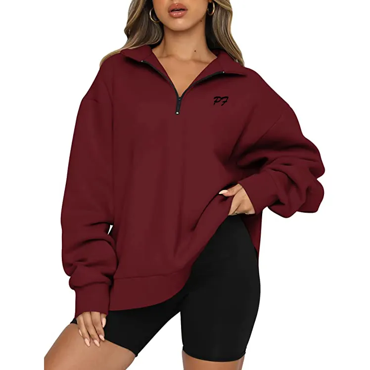 Comfortable OEM Logo Blank Custom Logo Half Zip Sweatshirt Women Long Sleeves Gym Workout Clothing Sweater