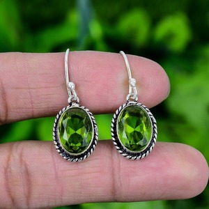 Diseñador de moda mujeres y niñas pendientes joyería 925 plata esterlina sólida hecha a mano piedras preciosas Spinner peridoto pendientes simples - Product Image 4