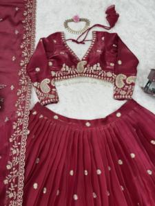 Micro Lehengha hasta tamaño 44 Foux Gorgette Hilo de trabajo con Secuencia de 9mm Choli interno incluido-Elegante tela Lehenga Choli - Product Image 5