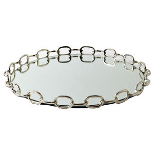 Bandeja de fruta de Metal plateado minimalista hecha a mano bandeja de servicio de lujo redondeada para adorno de habitación de vidrio e iluminación decorativa - Product Image 1