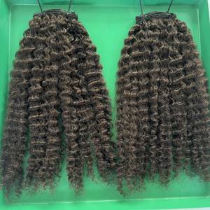 Grado 10A estilo caliente vietnamita pelo crudo de alta calidad negro birmano rizado genio máquina de trama doble paquete dibujado de Qhair - Product Image 2