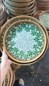 Bandeja de Servir de Bambú Hecha a Mano Ecológica, Tejida con Paja y Ratán, Incrustada con Madreperla, Venta al por Mayor - Product Image 5