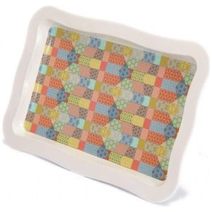238x358mm élégant plateau de service rectangulaire en métal fond crème bord ondulé Patchwork à motifs plateau de service - Product Image 3