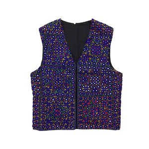 Abrigo de cintura bordado a mano para hombres, medio chaleco tradicional, hecho a mano, azul - Product Image 1