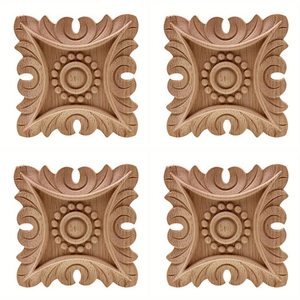 Sculpture sur bois massif Applique décorative en bois Onlay meubles porte mur ornement décor à la maison garniture en bois - Product Image 1