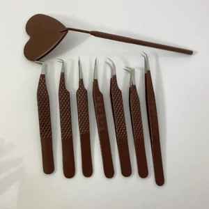 Pinces à extensions de cils personnalisées avec logo, revêtement brun, légères, en acier inoxydable, pointe dentelée, outil de précision durable - Product Image 6