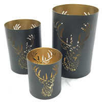 Ornamen Gantung Meja Besi Desain Rusa Sonnet Decor, Tempat Lilin Votive Berlapis Bubuk Hitam, Cetak Digital Buatan Tangan untuk Rumah
