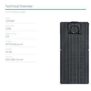 120W <b>12V</b> PET Flexible Solar Panel for RV Marine and <b>Battery</b> Charging - Product Image 3