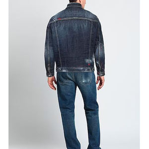 Front Pockets Blue Color Ripped Men's Coated <b>Denim</b> <b>Jacket</b> High Street Embroidery Buttons Comfortable Fit Customizable Sizes - Product Image 3