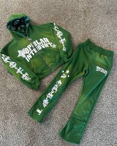 Unisex 100% Cotton Custom Hooded Track Suit French Terry Cropped Winter Sweatsuits 3D for High Quality Fleece Drawstring - Product Image 3