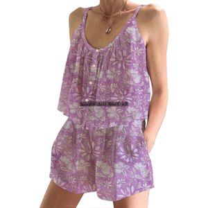 Conjunto de Pijama Corto Informal de Algodón para Mujer, Regalo para Ella, Conjunto de Pijama Corto de Primavera/Verano, Ajustado, con Tirantes, sin Mangas - Product Image 4