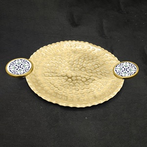 Modern Aluminium Copper Plated Luxury Wedding Decorative Rectangle Shape 2pcs Serving <b>Trays</b> <b>Enamel</b> Printed Handles Customized - Product Image 5