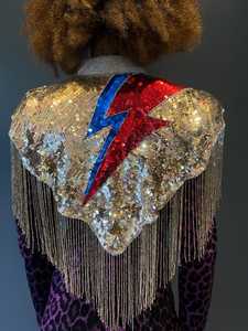 Elegante capa burlesca con hebras de cuentas lentejuelas hermosa silueta recta sujeta el cuello envoltura festiva para ocasiones de Club - Product Image 2