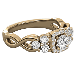 Anillo de Compromiso con Halo Cuadrado y Racimo de Diamantes de Corte Redondo - Product Image 6