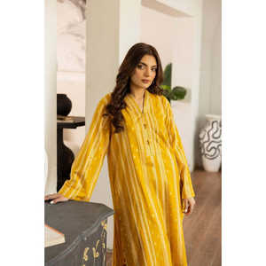 Conjunto de Camisa y Pantalón con Estampado Floral Jacquard Lurex Amarillo para Mujer, Estilo Ejecutivo, Largo por Encima de la Rodilla, Decoración con Botones, Talla XL - Product Image 3