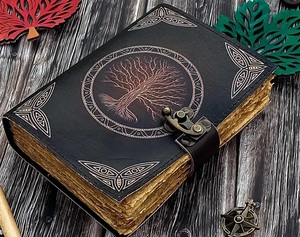 Hermoso diario de árbol de la vida en relieve para mujeres y hombres cuaderno de cuero genuino con encuadernación en espiral regalo de papel hecho a mano - Product Image 2