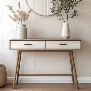 Table console spacieuse en bois avec tiroirs et étagères offrant un rangement pratique et une fonction pratique - Product Image 1