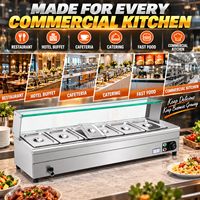 Bain-marie électrique commercial 6 bacs en acier inoxydable avec couvercle en verre, table de buffet chauffante pour la restauration