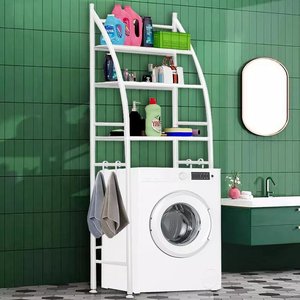 Étagère à linge Myrva en acier, sur pied, cinq niveaux, avec crochets pour serviettes, pour salle de bain, design minimaliste - Product Image 3
