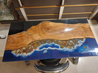 Table à manger rectangulaire de luxe en bois d'acacia et résine époxy, plateau étanche, idéale pour la maison, le bureau, le salon, la retraite, Diwali