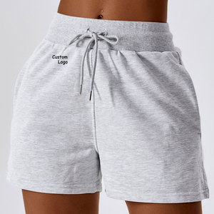 Shorts à cordon de serrage taille haute avec logo personnalisé, shorts décontractés respirants en tricot uni pour femmes, couleur olive - Product Image 6