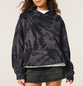Sudadera Holgada Informal de Punto Sólido para Mujer, Sudadera con Capucha Tie-Dye Gris Oscuro, Sudadera Informal Holgada con Bolsillo Tipo Canguro - Product Image 1