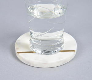 Handcrafted Luxury White <b>Marble</b> <b>Coaster</b> With Elegant Gold Brass Inlay Strip Minimalist Round Stone Drink Mat Modern Tabletop - Product Image 1