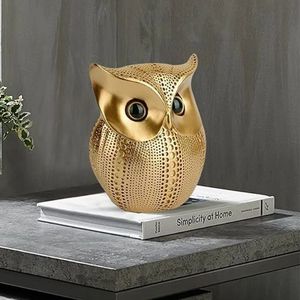 Pièce maîtresse décorative Lucky Owl en résine dorée pour installation sur table - Product Image 1