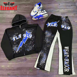 Custom <b>Plain</b> Tracksuit Cotton Fleece <b>Hoodie</b> & Jogger Set Unisex Oversized Vintage Acid Wash Distressed Sun Fade Streetwear Suit - Product Image 6