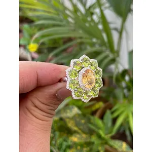 Citrine Peridot Cocktail Ring 925 Sterling Silver Handmade Statement Gemstone Ring Wholesale Jewelry Supplier - Product Image 2