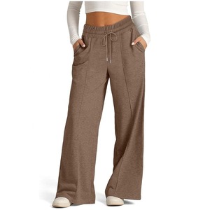 Pantalon de jogging pour femme, style streetwear personnalisé, en toile d'hiver, à devant plat, taille haute, jambe large, avec cordon de serrage - Product Image 3