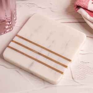 Ensemble de sous-verres en marbre fabriqués à la main incrustation de laiton décor élégant en pierre - Product Image 3